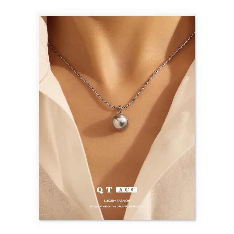 

Brass Plating Platinum Fashion Classic Round True Multi Ma Silver Grey Shi Jia Pearl Single Pendant Necklace