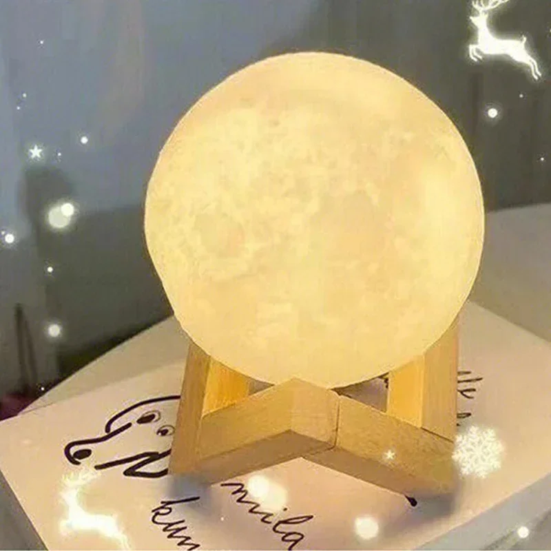 Moon Lamp LED Night Light Battery Powered With Stand Starry Lamp Bedroom Decor Night Lights Kids Gift Moon