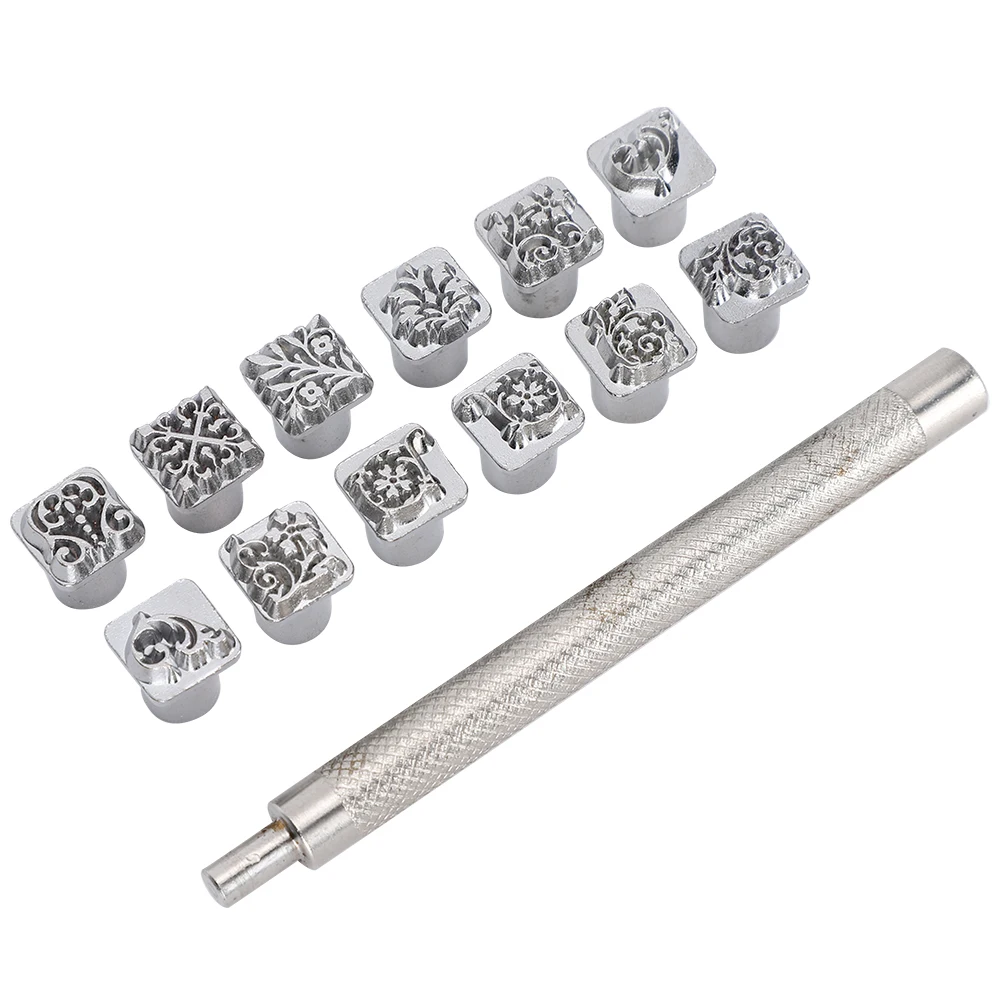 Zinc Alloy Stamping Punch Tool Tang Flower Design DIY Vegetable Leather Stamper Handle