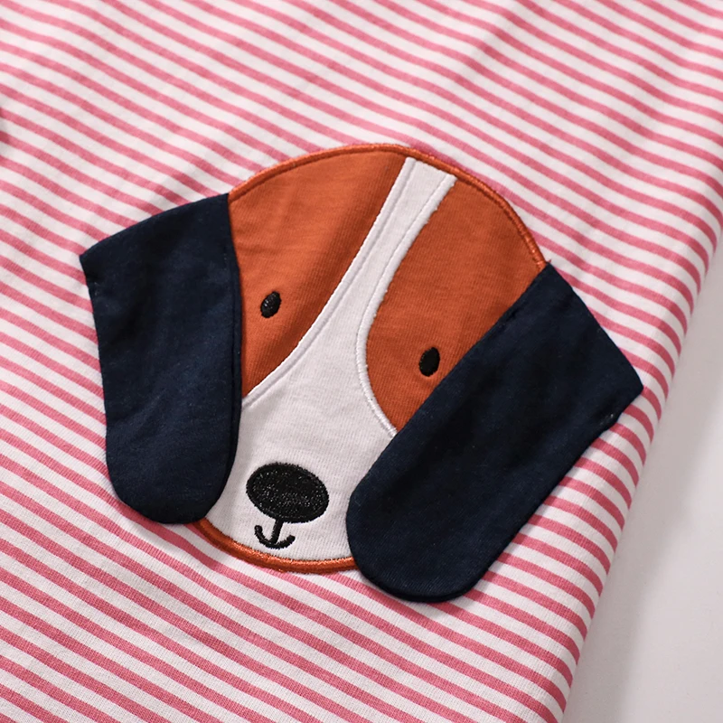 Kids Clothes Children's Clothing Baby Girls 2025 Summer Striped Cotton Cartoon Dogs Dresses Holiday Gifts
