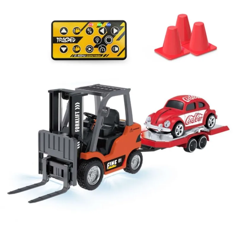 1/64 2.4GHz 무선 조종 지게차 반합금 RC 차량 라이트 사운드 효과 미니 트레일러 자동차 테이블탑 모델 소년용 선물