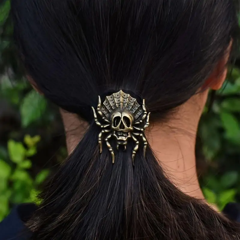 39BD Schädel Haar Seil Haar Scrunchie für Weibliche 3D Punk Haarbänder Teenager Mädchen Vintage Haar Elastische Pferdeschwanz – Detail 8