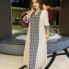 Muslim Maxi Dresses for Women Hijab Dress Elegant Woman Printed Ayabas Dresses Half Sleeve