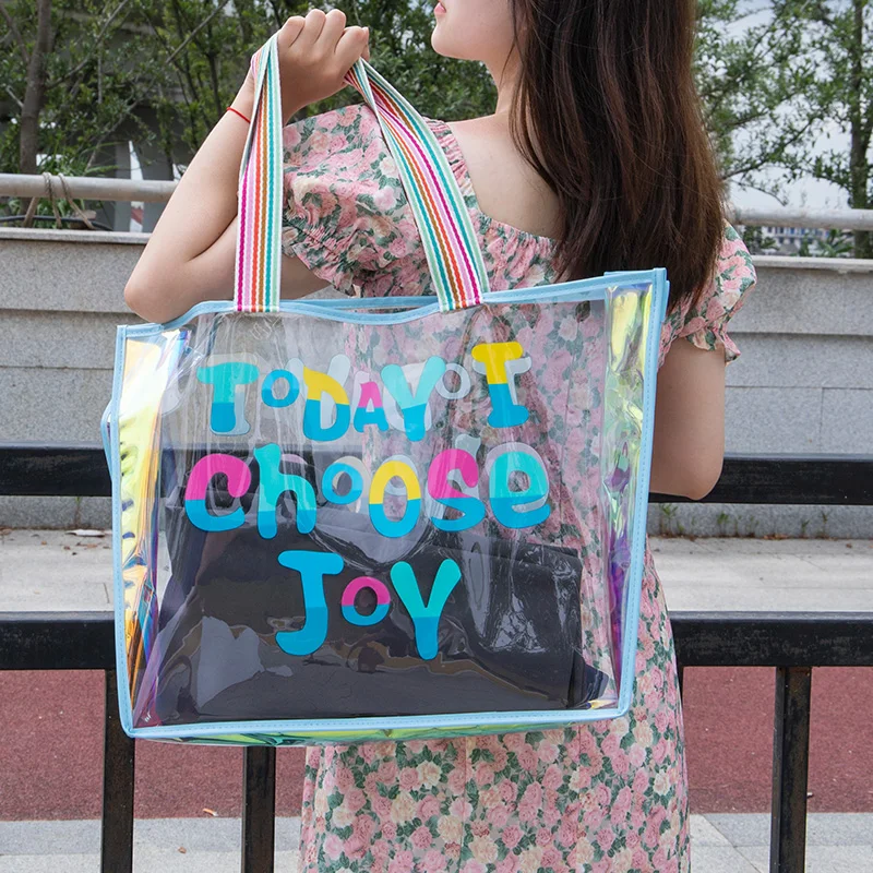 PVC Laser Bag Clear Plastic Bag Tote Bag Fashion Pvc Large Capacity Summer Waterproof Shopping Bag Gift Bag Shoulder Women Bag