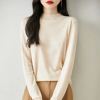 2025 Women Solid Top Autumn Winter Women Sweater Warm Soft Slim Long Sleeve Wool Simple Base Layer Knit Turtleneck Pullover