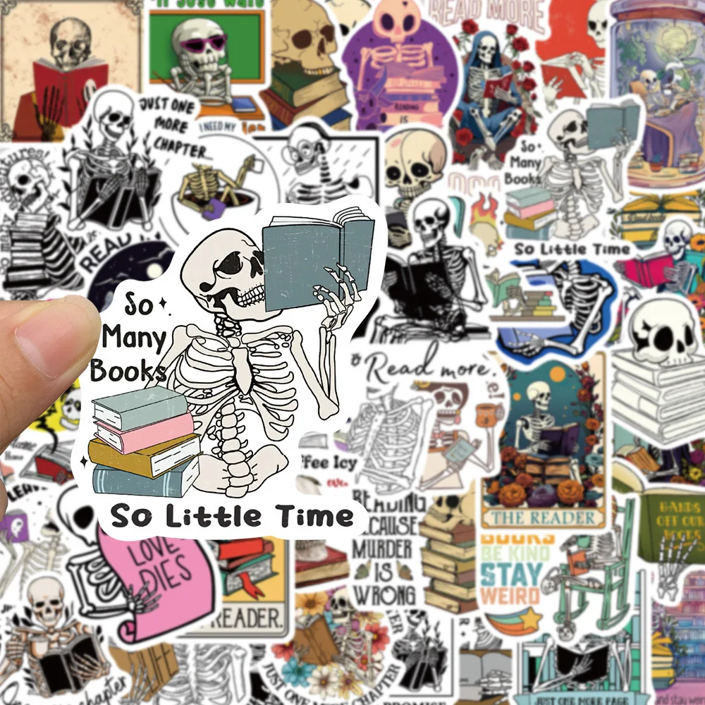 10/50PCS Funny Skull Reading Books Stickers Aesthetic DIY Phone Bottle Luggage Laptop Skateboard Car Graffiti Decals Toy Sticker