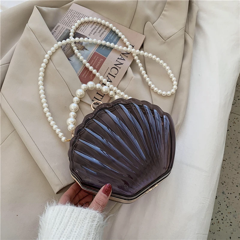 Transparent Acrylic Shell bag 2022 Fashion High quality PVC Women's Designer Handbag Pearl strap Shoulder Messenger Clutch Bag 