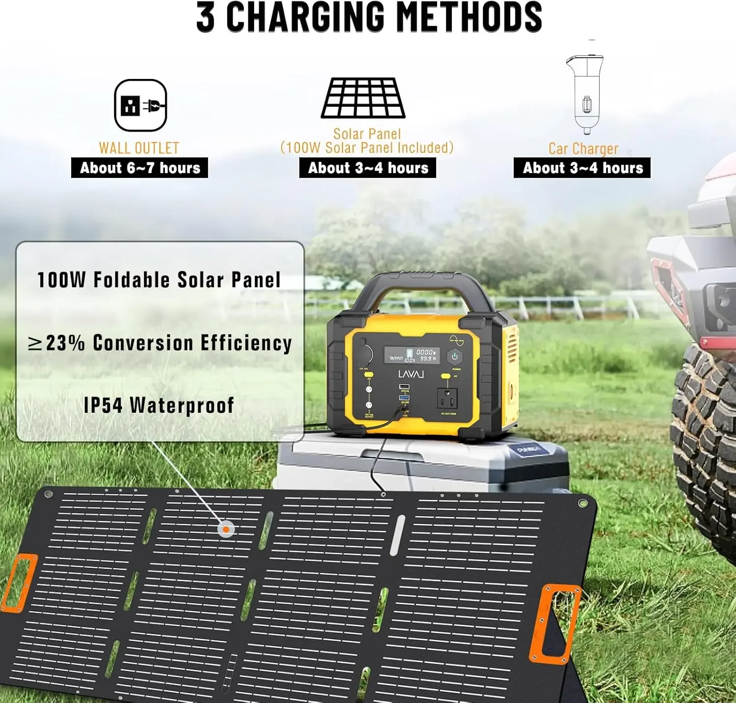 Solar Generator 300W Portable Power Station with 100W Foldable Solar Panel 294Wh Lithium Battery 120V/300W AC Outlet 3