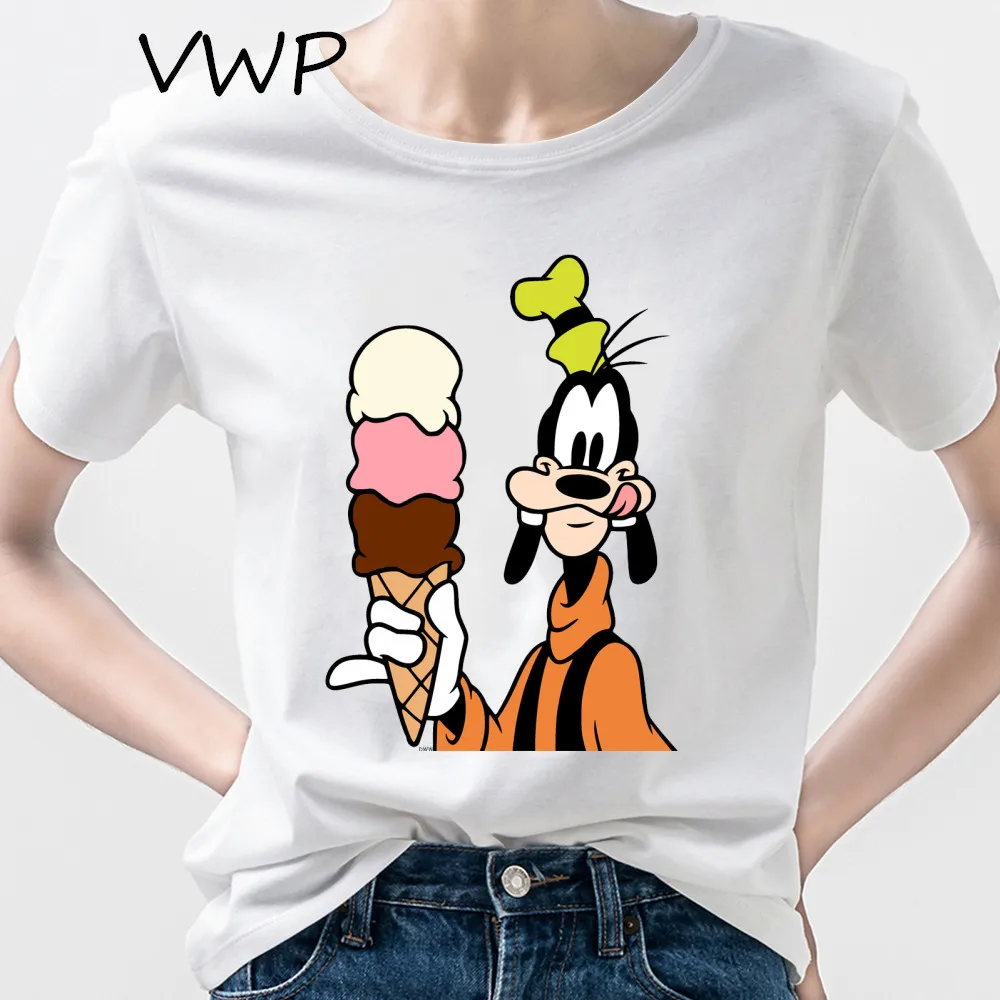 

Женские футболки с рисунком мороженого, мультяшная гофрированная футболка, Топы, летняя футболка с рисунком забавной собаки, уличная одежда с коротким рукавом, футболка в стиле Харадзюку