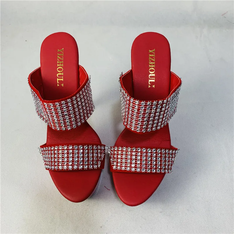 Nightclub sexy sandals, 15 cm high leather fashion catwalk, sequins dance shoes