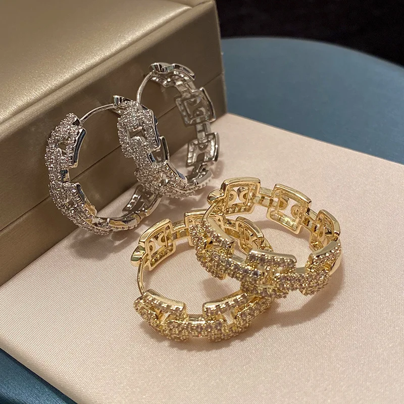 Luxury Punk Trend Zircon Links Hoop Earrings Women Cuban Chain Statement Party Banquet Dubai Africa Jewelry Brincos aretes Aros