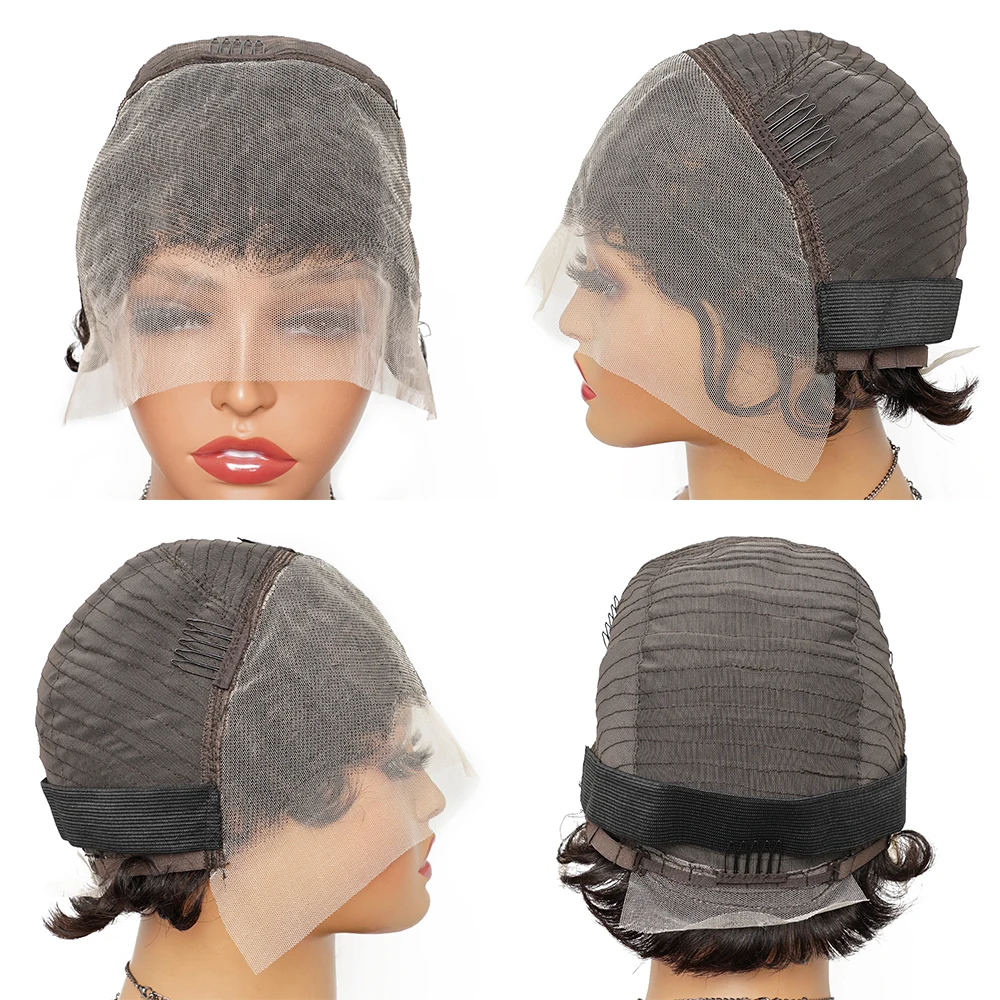 Pixie Cut Wig Short Curly Lace Front Human Hair Wigs For Black Women Indian Water Wave 13x4 Transparent Lace Frontal Wigs
