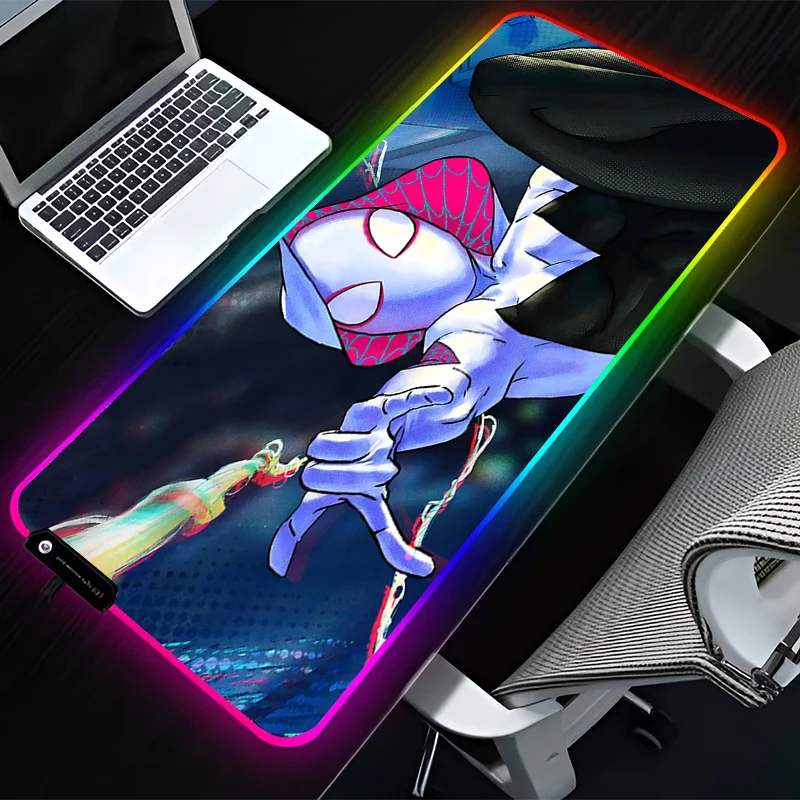 

RGB Mouse Pad Marvel Spider-Woman Gwen Large Gaming Computer Keyboard LED Mousepad Non Slip Office Desks And Laptop Accessories
