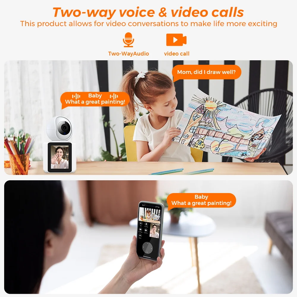4MP 2K 2.4 inch Big Screen Wifi Surveillance Camera Indoor Child Elderly Monitor 2MP One Click Real Time Video Call Wifi Camera 4