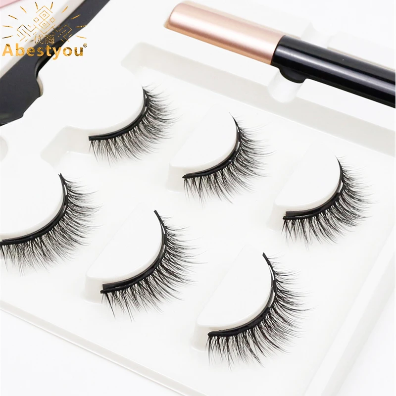 Abestyou 3pair Short 10mm Magnet False Eyelash Whipsies Magnetic Eyelash Set Packaging Box Ferramentas Insumos Maquillaje