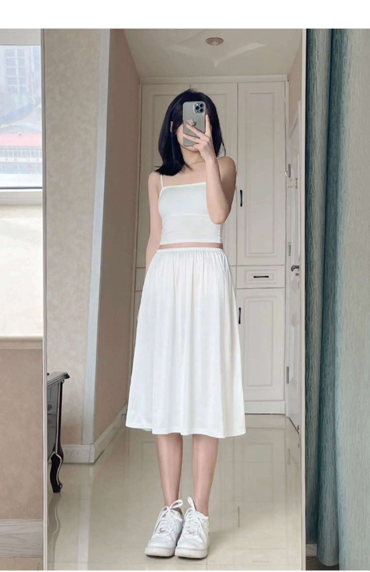 Bottoming Skirt Lining for Dress Inner Petticoat Mid Length 30-80cm Safety Underskirt Elastic Waist Basic Underdress Transparent