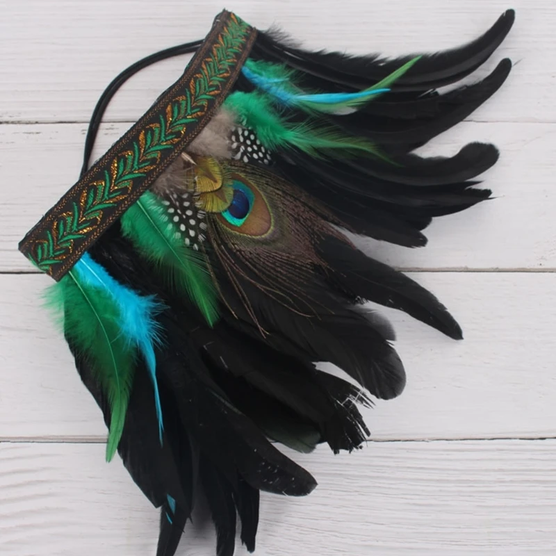 

Girl Bohemia Hairband with Peacocks Feather Halloween Party Carnivals Headband