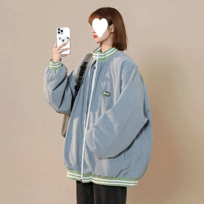 2023 Spring Autumn Women Jacket New Fashion Corduroy Baseball Jacket Casual Versatile Loose Vintage Clothes