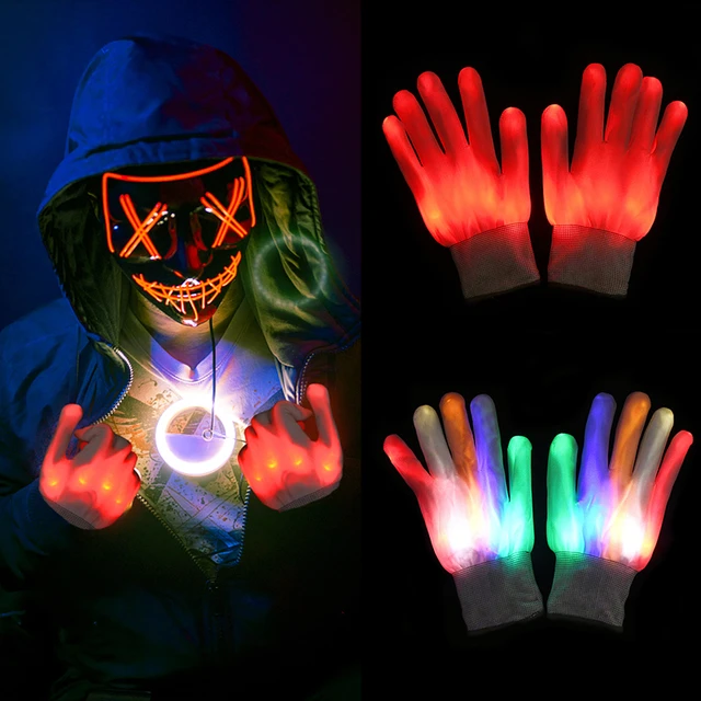 1 paar LED Licht Up Hand Finger Handschuhe Neon Guantes Glowing Bunte  Halloween-Party Blinkende Schädel Handschuhe Leucht Requisiten Decor -  AliExpress