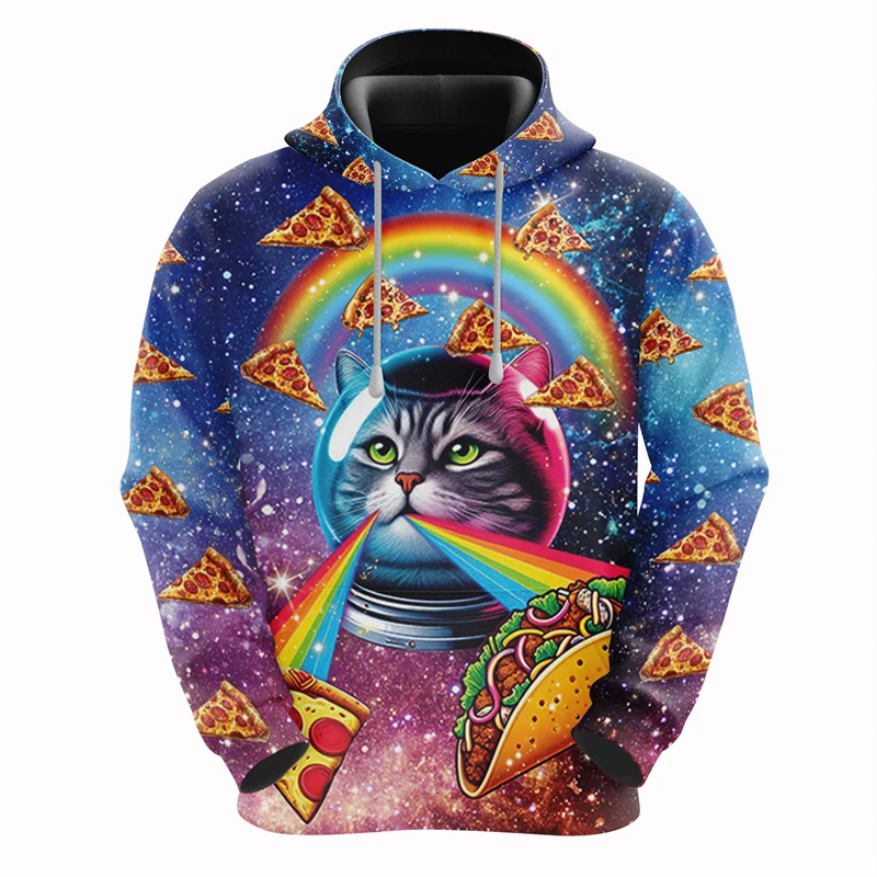 thumbnail image 1 of Sudadera con capucha con estampado 3D de gato arcoíris y galaxia para hombre, ropa con diseño de dibujos animados, sudaderas de gatos, ropa de calle masculina de hip hop, sudadera con capucha con taco, 1 of 4