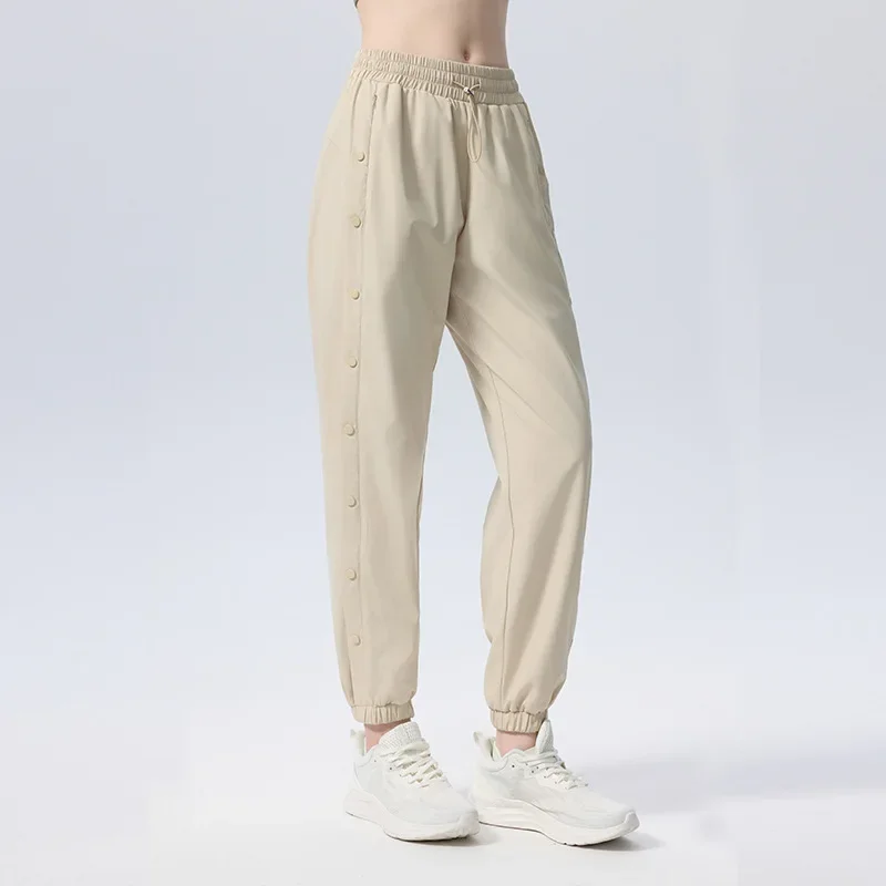 Fitness Yoga Pants Women's Sporty Casual Running Trousers Quick Dry Long Pants Button Gym Workout Yoga Leggings