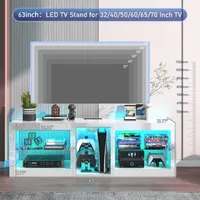 63" LED TV Stand for Televisions up to 70In, TV Cabinet with Adjustable Glass Storage Shelves, Modern LED Entertainment Center 6