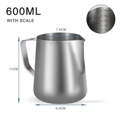 Deluxe Stainless Steel Milk Frothing Pitcher for Barista-Quality Coffee and Espresso (600ml with scale)