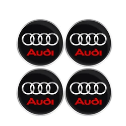 Set of 4 Premium Car Wheel Hub Center Metal Decal Stickers (Audi Black red)