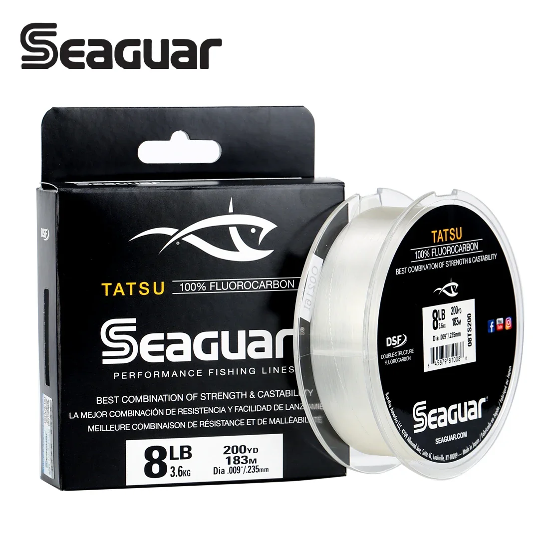 SEAGUAR hilo de pesca de fluorocarbono, SEAGUAR TATSU, monofilamento Original de Japón, 200YDS, 183M, hilo de pesca de fibra de carbono para carrete de pesca