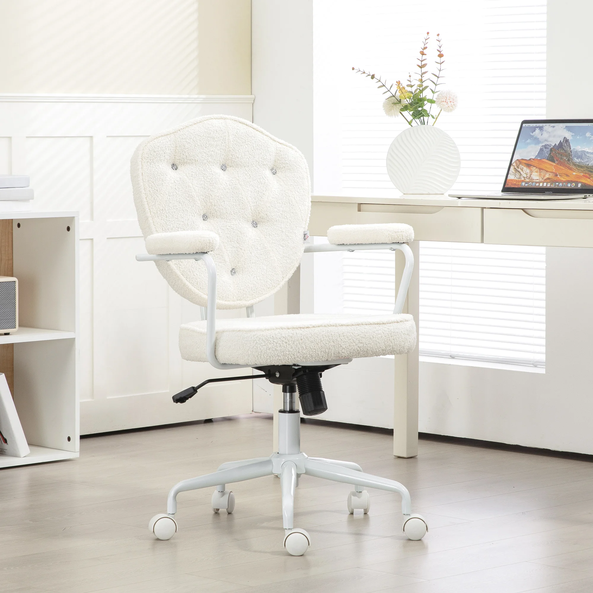 Homcom Cute Office Chair, Teddy Bear Fleece Vanity Chair, Cream White 2