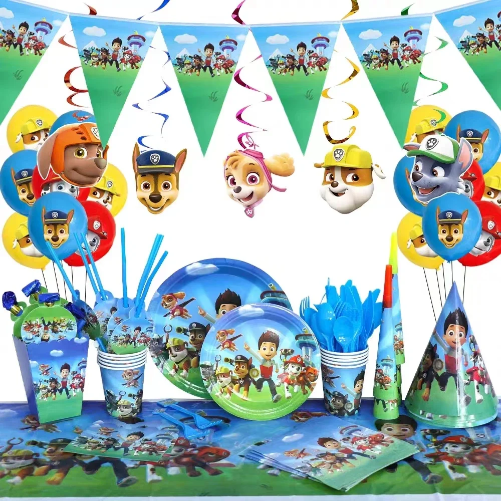 Paw Patrol Decoration Birthday Party Supplies Kids Canine Patrol Theme Tableware Set Chase Dog Balloon Deco Happy Banner For Boy