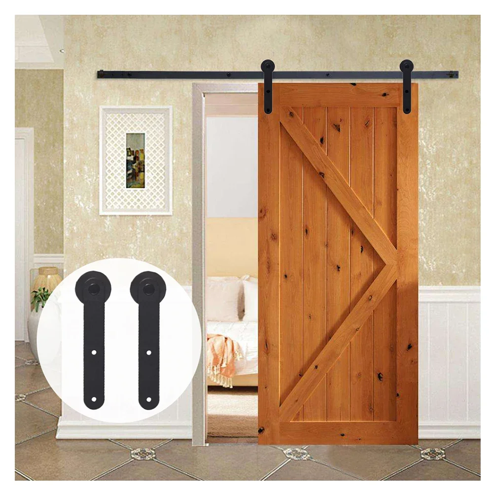 Gifsin European Style Wood Sliding Barn Door Hardware Carton Steel Roller Black Round Shape Hanger for Single Door