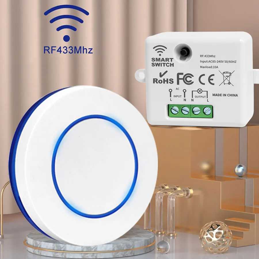 RF 433MHz Wireless Remote Control Light Switch 10A 100-240V Relay Controller Mini Button Wall Panel Switch For Home LED Lamp remote control switch