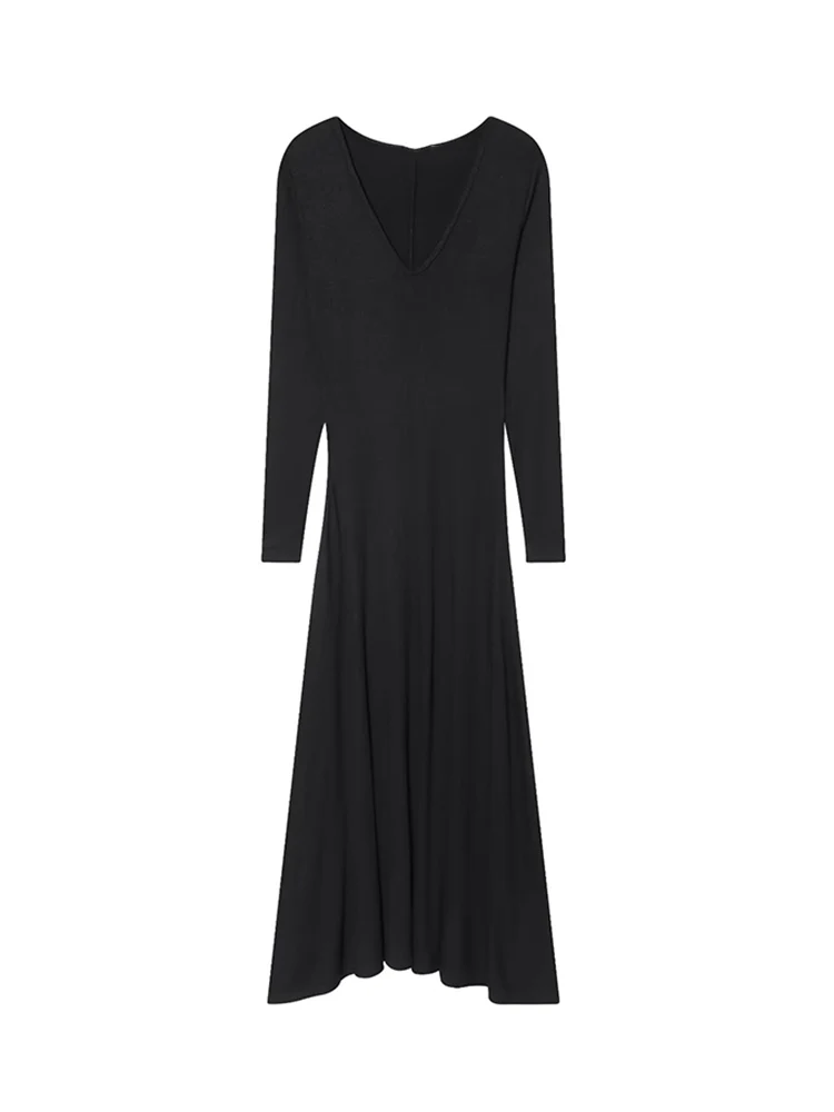 Elegant Women Solid Color Dress 2026 Spring Fall  V-Neck Long Sleeve Bodycon Long Maxi Dress Fashion Ladies Casual Dresses
