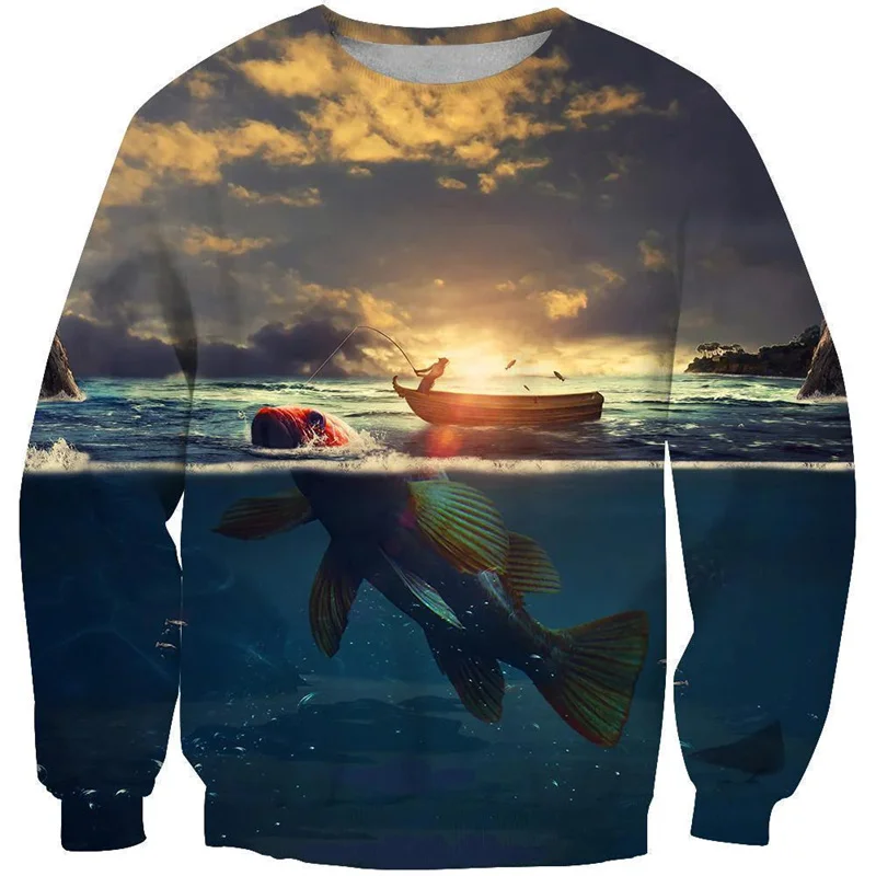 

3D Carp Fishing Catfish Walleye Printing Sweatshirts Bass Tuna Graphic Hooded Sweatshirts For Men Kid Fashion Harajuku Clothing