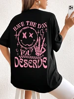 Tenez le jour vous Deserue lettre graphique femmes T-Shirt coton Sport T-Shirt doux respirant vêtements surdimensionné décontracté à manches courtes 1