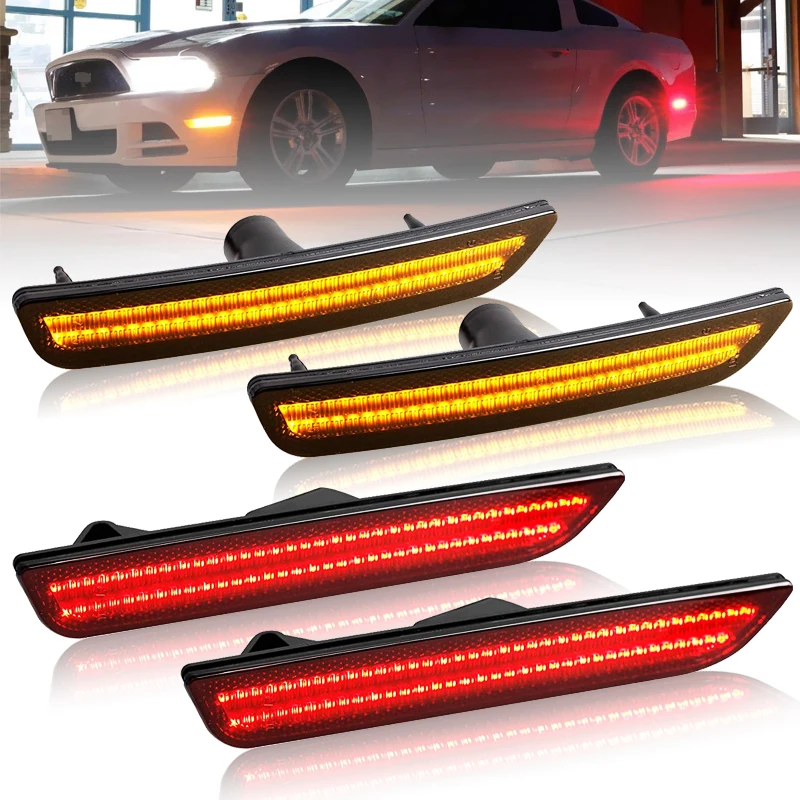 

4Pcs lights For Ford Mustang 2010-2014 Clear & Smoked Lens LED Side Marker Lamp Amber Front Red Rear Side Fender Lights