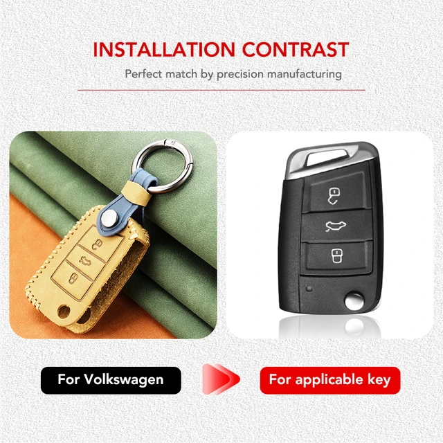 Coque clé,Voiture En Cuir véritable Etui Clés Pour Volkswagen Golf