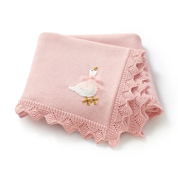 Copertina per passeggino con ricamo a forma di oca 100*80cm, per neonati, maschietti e femminucce, per passeggino, culla, avvolgente, super morbida, per bambini, a nido d'ape
