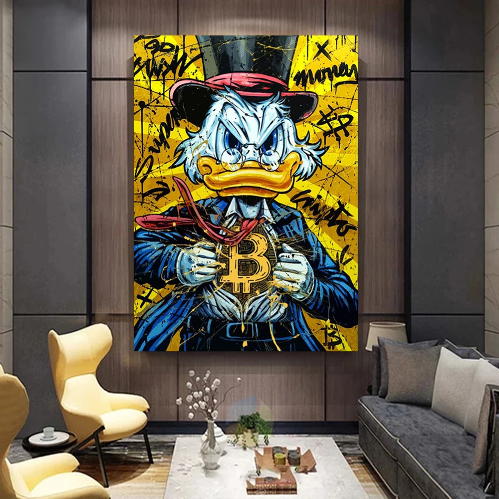 Disney Donald Duck B Bitcoin Money Art Canvas Painting Funny Color Graffiti  Wall Poster Prints Living Room Home Pictures Decor - AliExpress