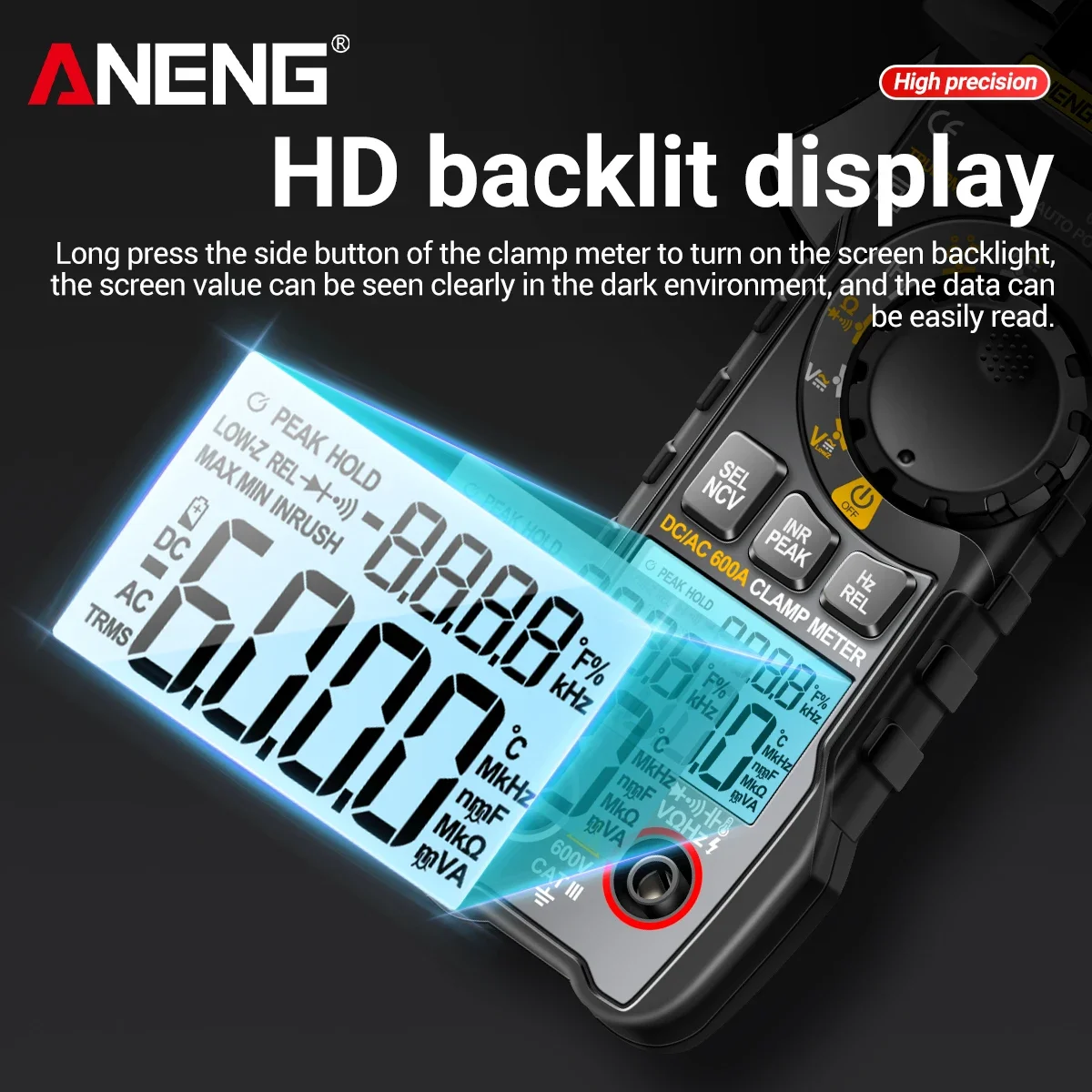 ANENG CM82 클램프 게이지 True RMS 600A AC/DC 600V AC/DC 전압 NCV 전기 기술자용 전기 테스트 전용 미터