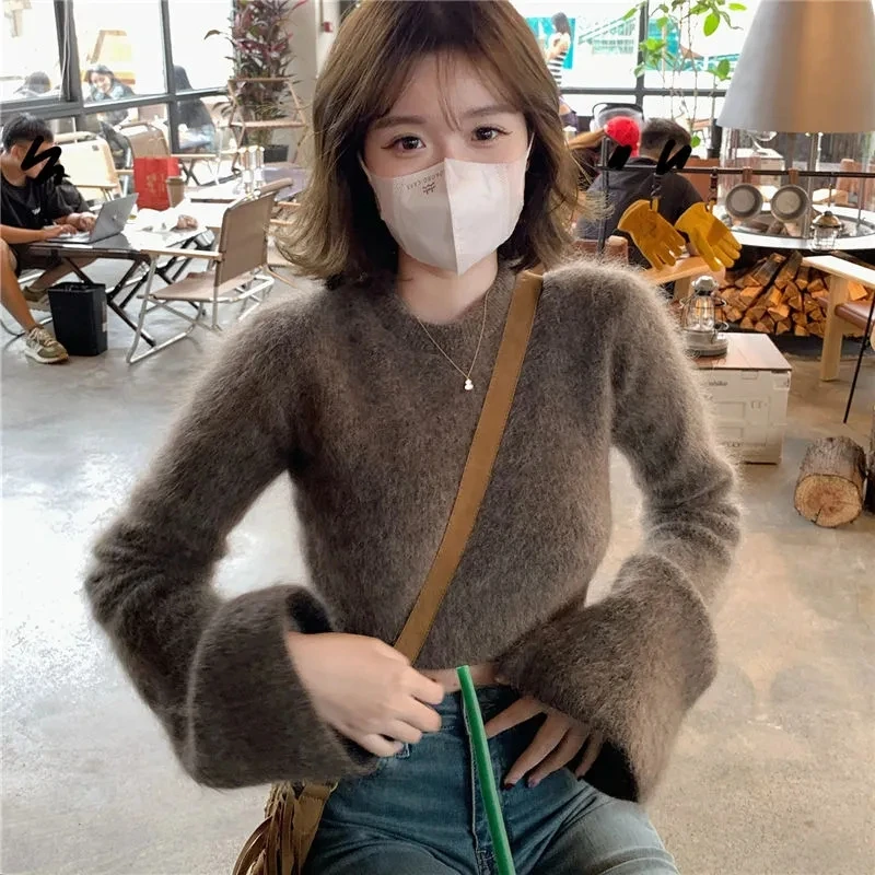 

Winter New Knitwear Korean Sle Women Slim Long Sleeve Imitation Mink Knit Women's knit sweater top Super warm and durable