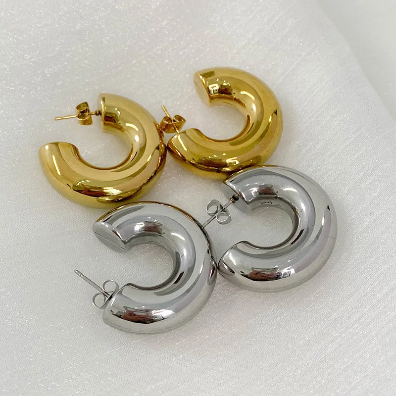 Orecchini A Cerchio Spessi Placcati Oro 18k Con Perla Bianca, Pendenti Lunghi Eleganti Per Donna, Gioielli Minimalisti