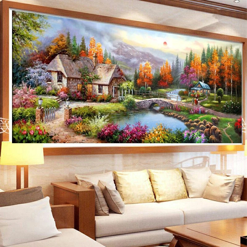 

DIY full Diamond Embroidery,Round Diamond European town Living room decoration rhinestone beads Diamond painting