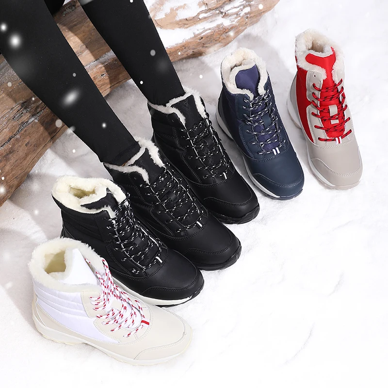 New Winter Women Boots High Quality Warm Snow Boots Lace-up Fashion Comfortable Ankle Boots Outdoor Waterproof Hiking Boots