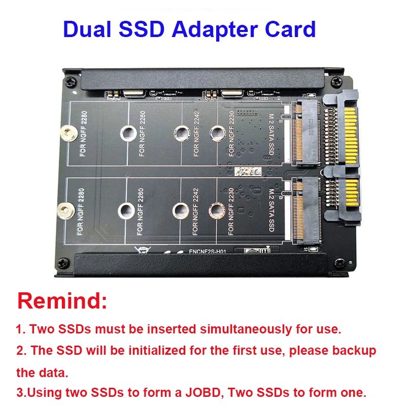 OULLX M.2 NGFF Dual SSD B+M Key to 2.5inch SATA3.0 Adapter
