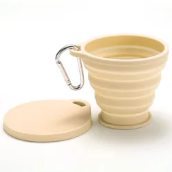 Compact Collapsible Silicone Travel Cup - BPA - Free, Leakproof, Portable Mug with Lid (Beige)