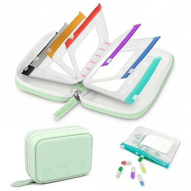 Color-Coded Waterproof Weekly Pill Organizer - Portable Medicine and Vitamin Storage Pouches Set