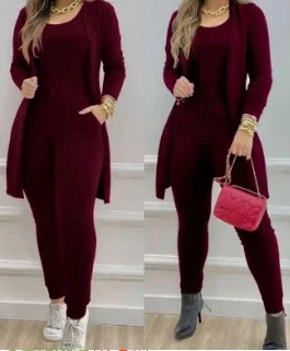 2 Piece Sets Womens Outfits Solid Round Neck Long Sleeve Cardigan Pants Suit for Female Streetwear 2023 Autumn and Winter New