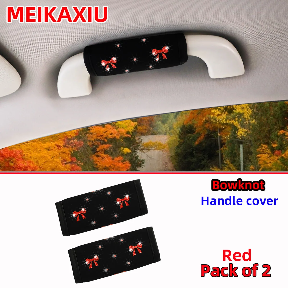 2 개의 작은 활 반짝이 블링 블링 패브릭 통기성 자동차 핸들 커버 내부 핸들 보호 커버 핸드 브레이크 커버 공급 세트